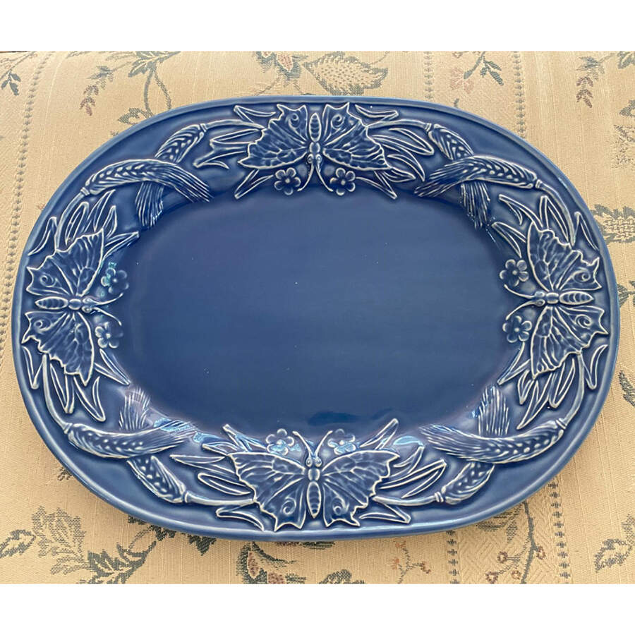 Papillion-Blue 14" Oval Serving Platter by Bordallo Pinheiro-1