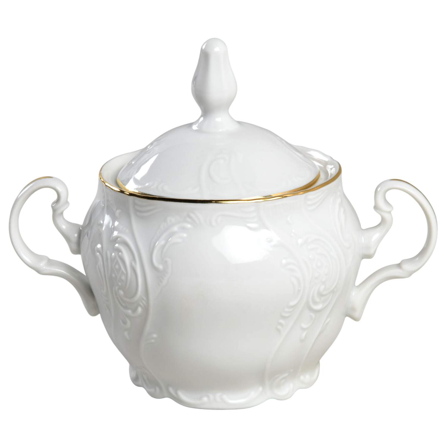 Bernadotte White-Gold Trim Sugar Bowl & Lid by Baum Brothers-1