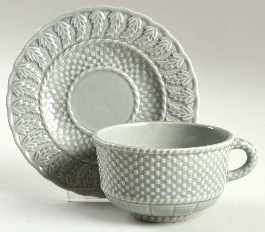 Basketweave Gray Oversized Cup & Saucer Set by Bordallo Pinheiro-1
