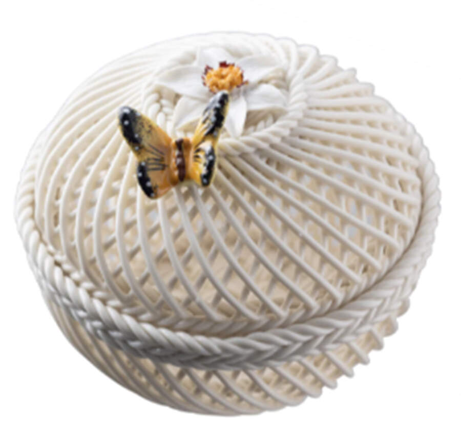 Flower of the Month Basket 3" Round Covered Basket by Belleek Pottery (Ireland)-1
