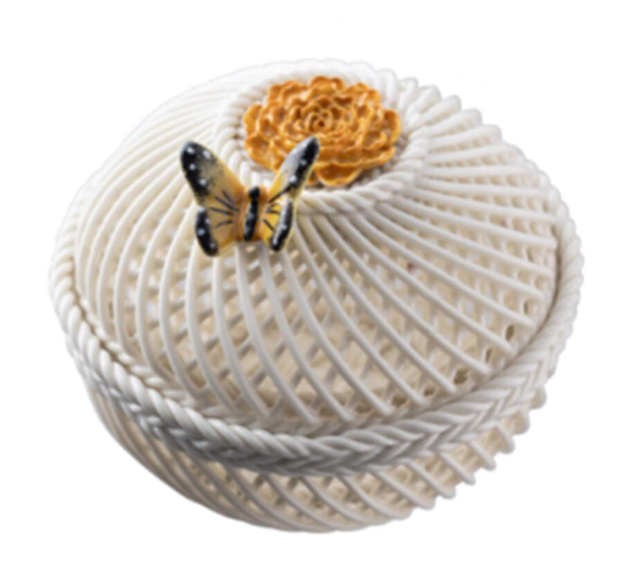 Flower of the Month Basket 3" Round Covered Basket by Belleek Pottery (Ireland)-1