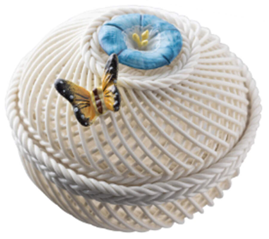 Flower of the Month Basket 3" Round Covered Basket by Belleek Pottery (Ireland)-1