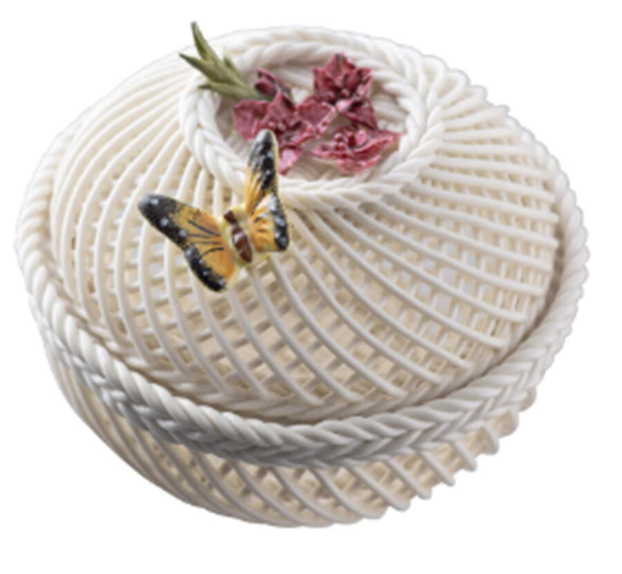 Flower of the Month Basket 3" Round Covered Basket by Belleek Pottery (Ireland)-1