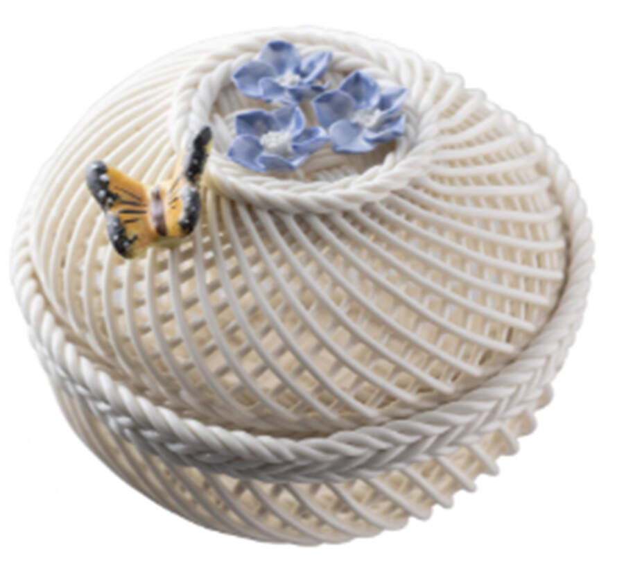 Flower of the Month Basket 3" Round Covered Basket by Belleek Pottery (Ireland)-1