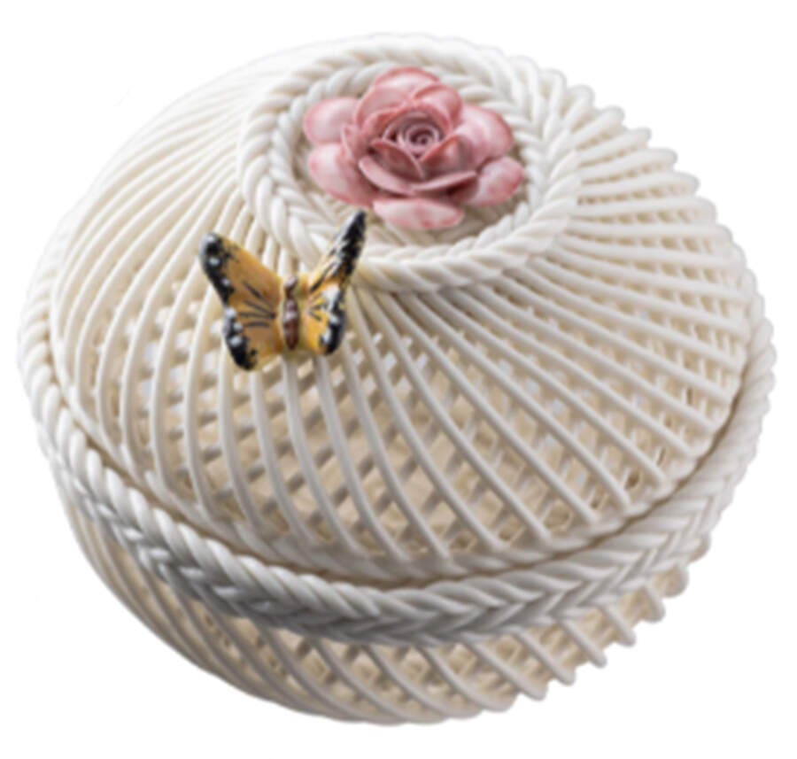 Flower of the Month Basket 3" Round Covered Basket by Belleek Pottery (Ireland)-1