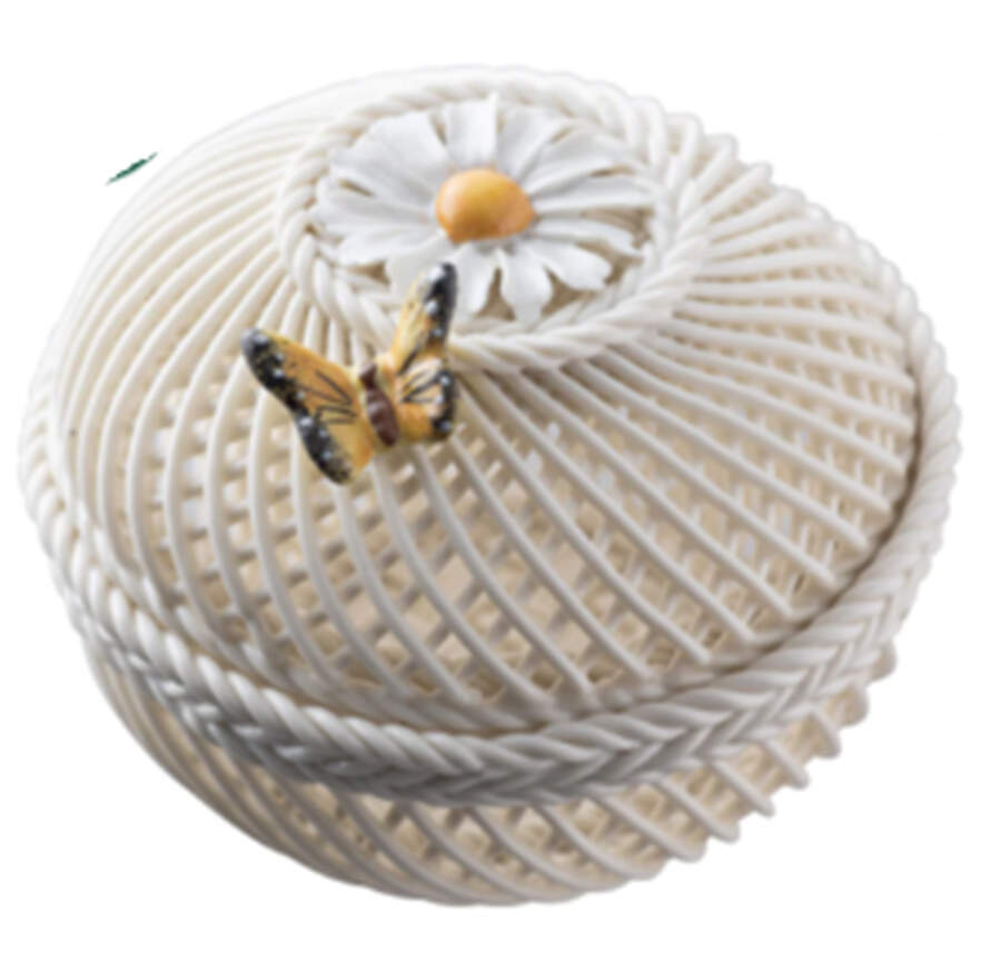 Flower of the Month Basket 3" Covered Round Basket by Belleek Pottery (Ireland)-1