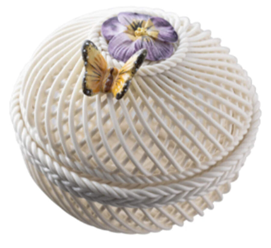 Flower of the Month Basket 3" Covered Round Basket by Belleek Pottery (Ireland)-1