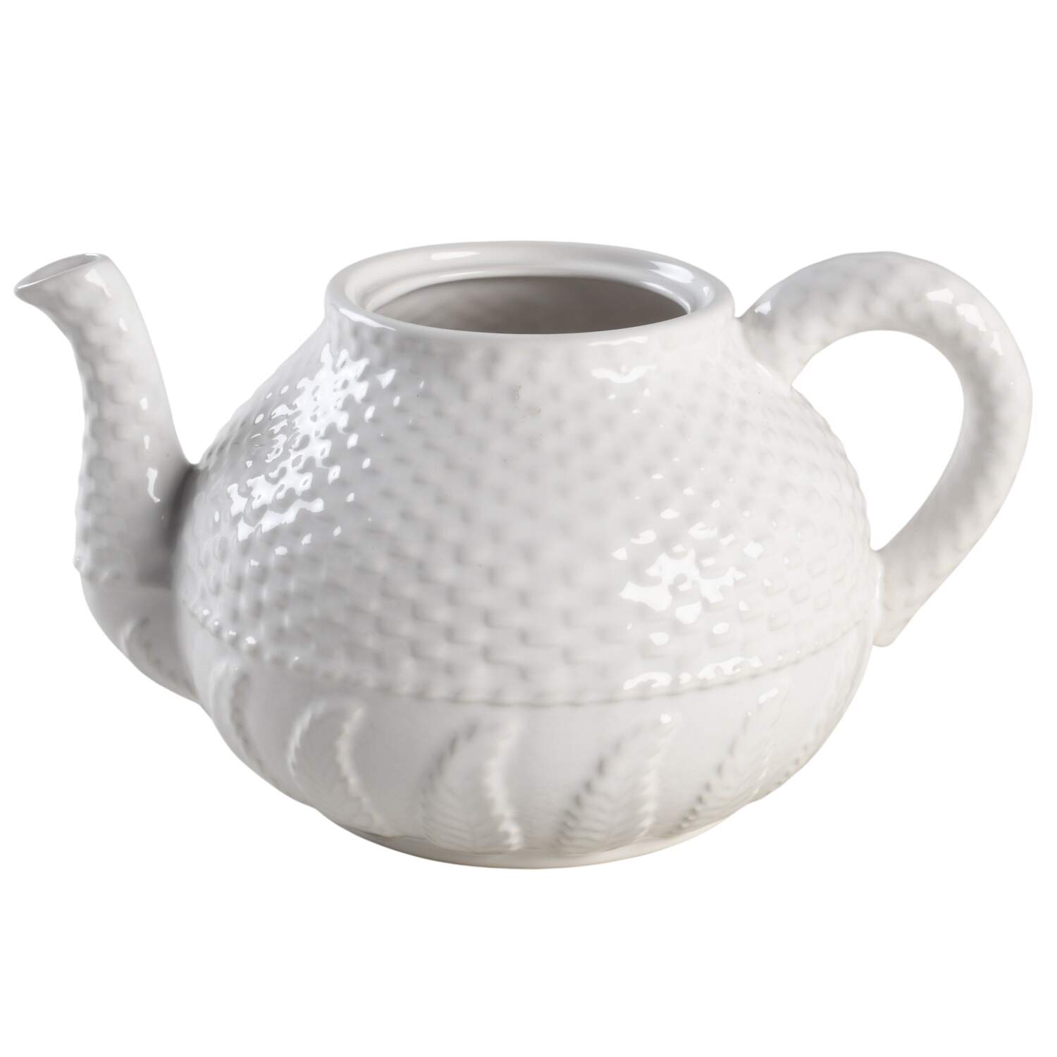 Basketweave White Teapot No Lid by Bordallo Pinheiro-1