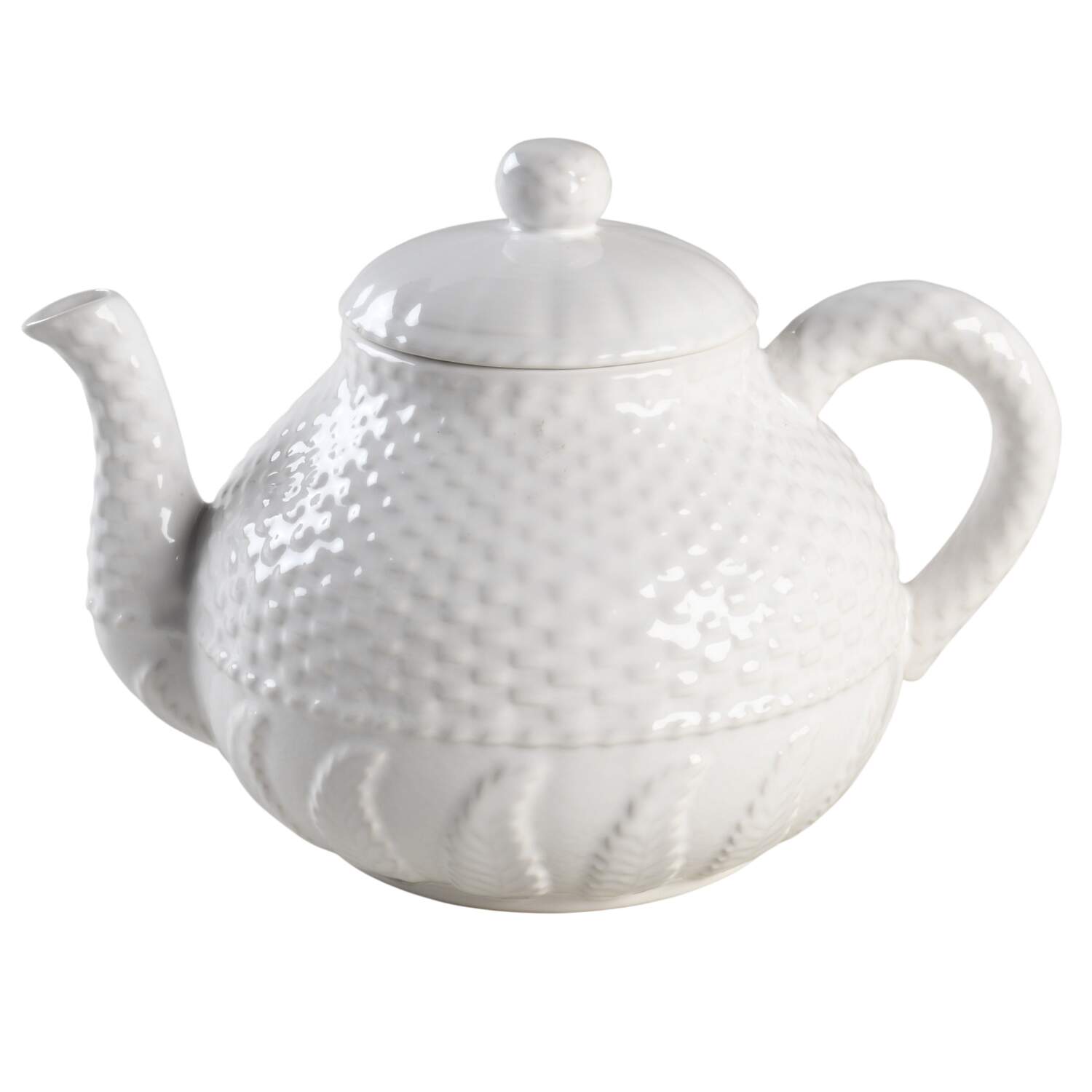 Basketweave White Teapot & Lid by Bordallo Pinheiro-1