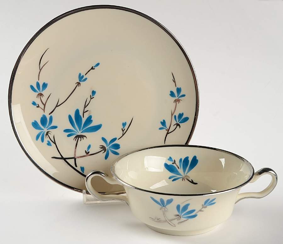 Berkeley Footed Cream Soup Bowl & Saucer Set by Castleton (USA)-1