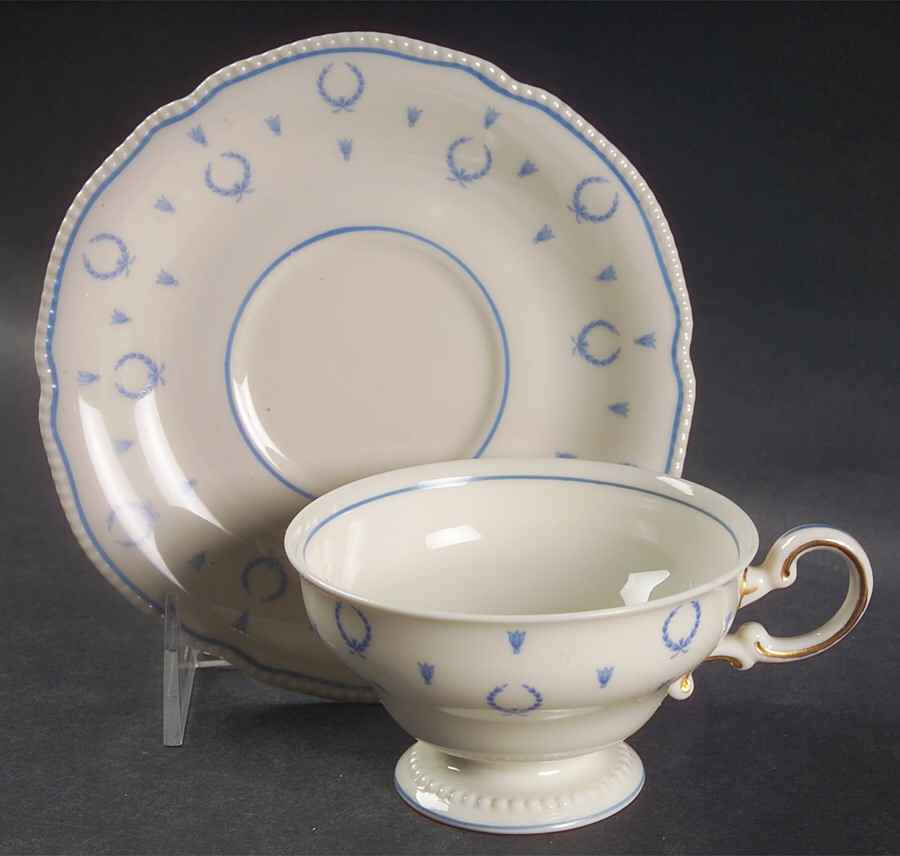 Blue Bow Footed Cup & Saucer Set by Castleton (USA)-1