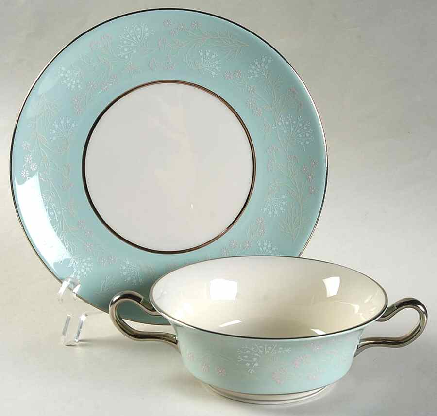 Corsage Flat Cream Soup Bowl & Saucer Set by Castleton (USA)-1