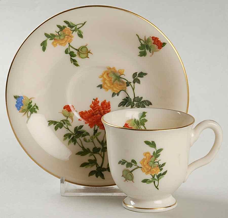 Ma Lin Footed Demitasse Cup & Saucer Set by Castleton (USA)-1