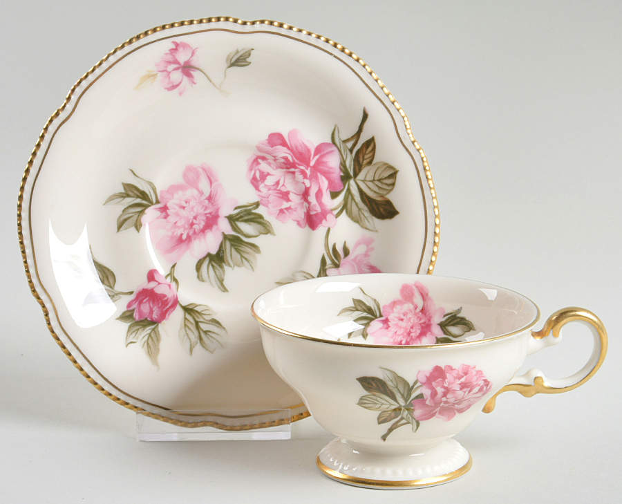 Peony Footed Cup & Saucer Set by Castleton (USA)-1