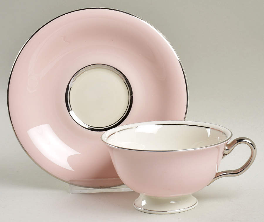 Shell Pink Footed Cup & Saucer Set by Castleton (USA)-1