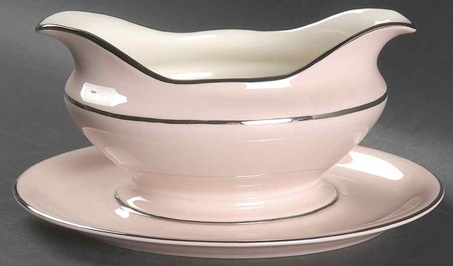 Shell Pink Gravy Boat with Attached Underplate by Castleton (USA)-1