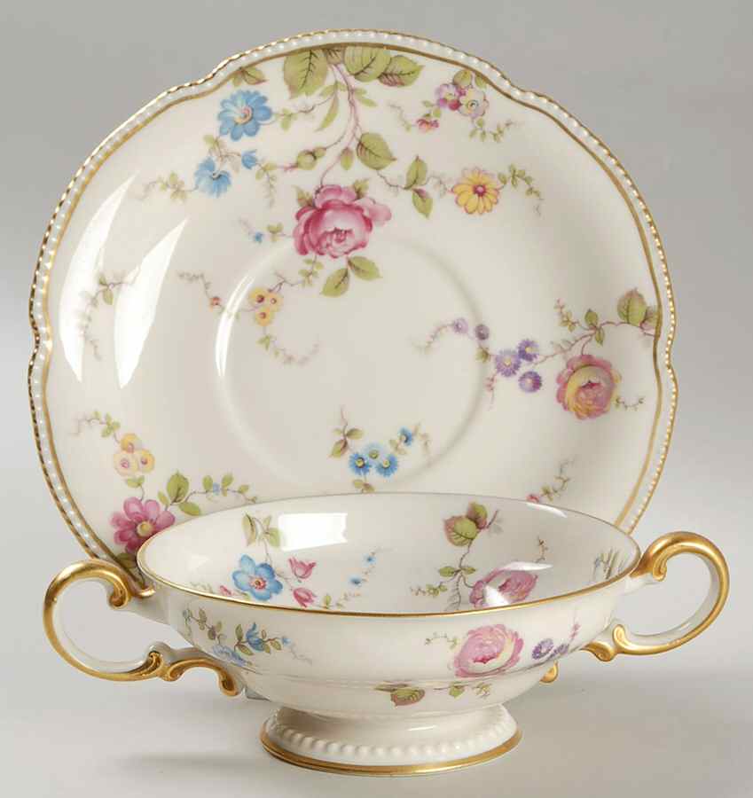 Sunnyvale Footed Cream Soup Bowl & Saucer Set by Castleton (USA)-1
