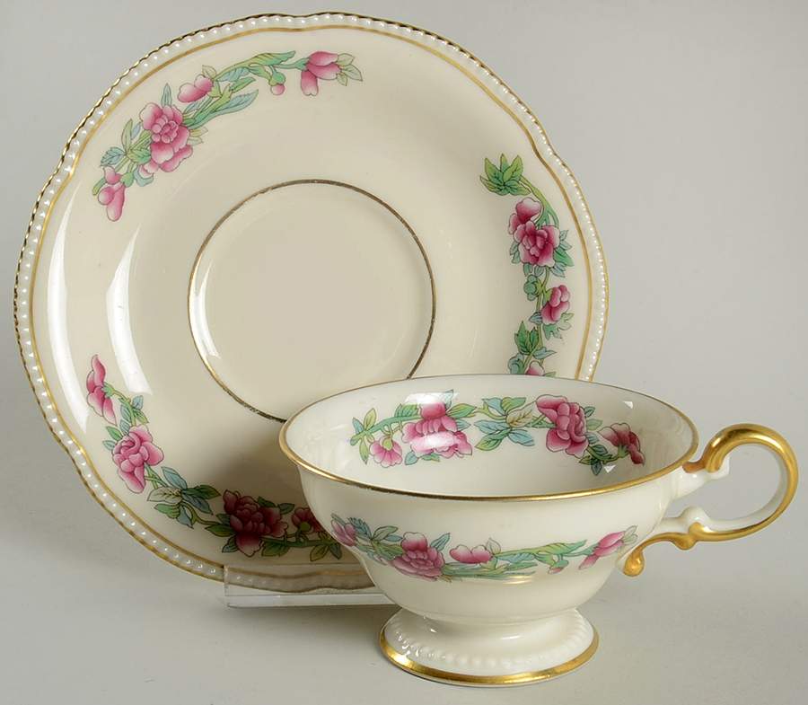 Tree of India Footed Cup & Saucer Set by Castleton (USA)-1
