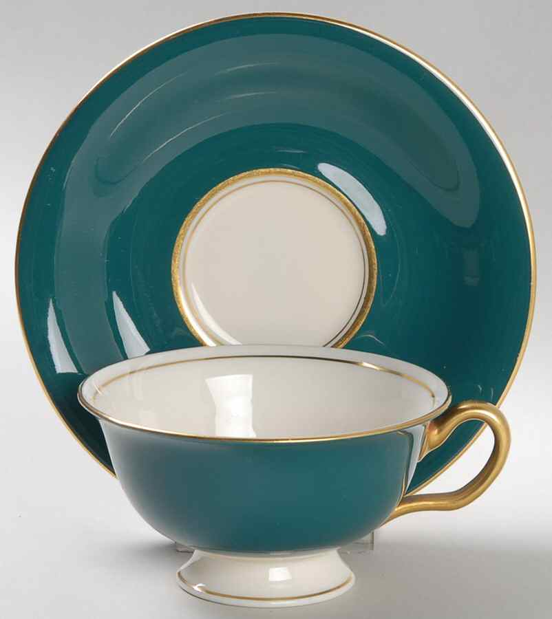 Windermere Green Footed Cup & Saucer Set by Castleton (USA)-1