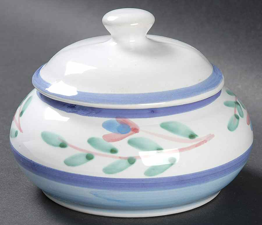 Blue Garland Sugar Bowl & Lid by Caleca-1