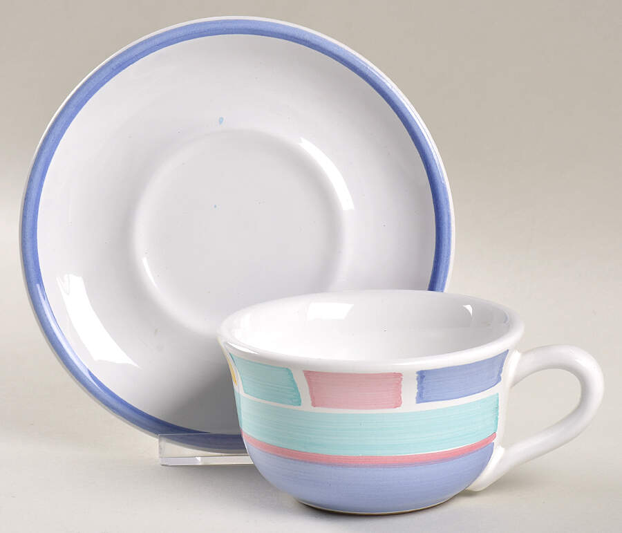 Color Blocks Flat Cup & Saucer Set by Caleca-1