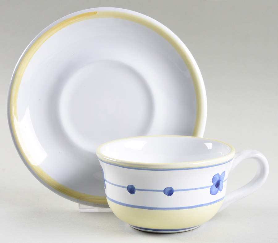 Marina (Blue&Yellow) Flat Cup & Saucer Set by Caleca-1