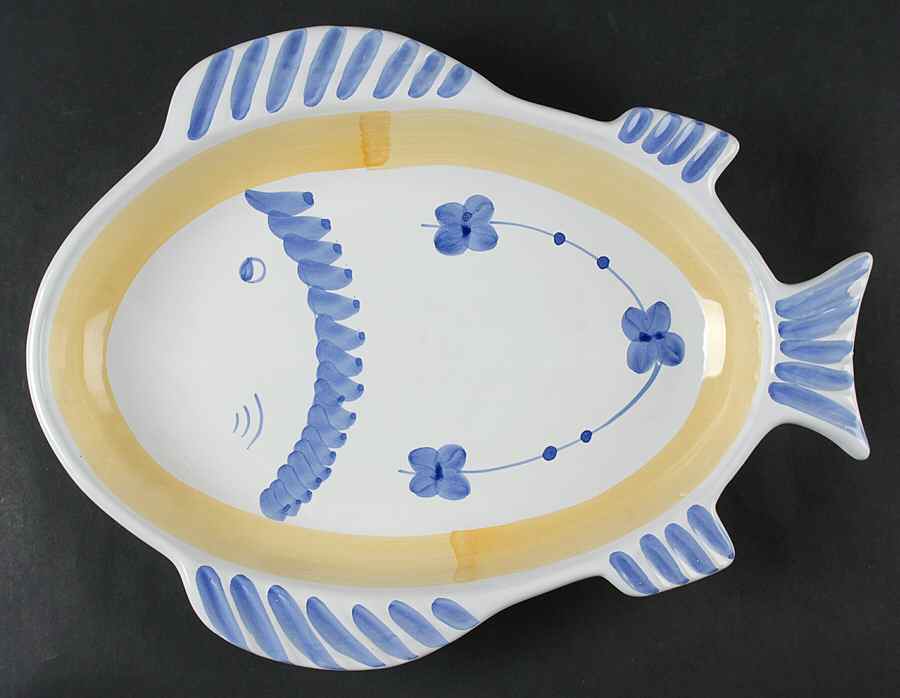Marina (Blue&Yellow) 15" Fish Platter by Caleca-1