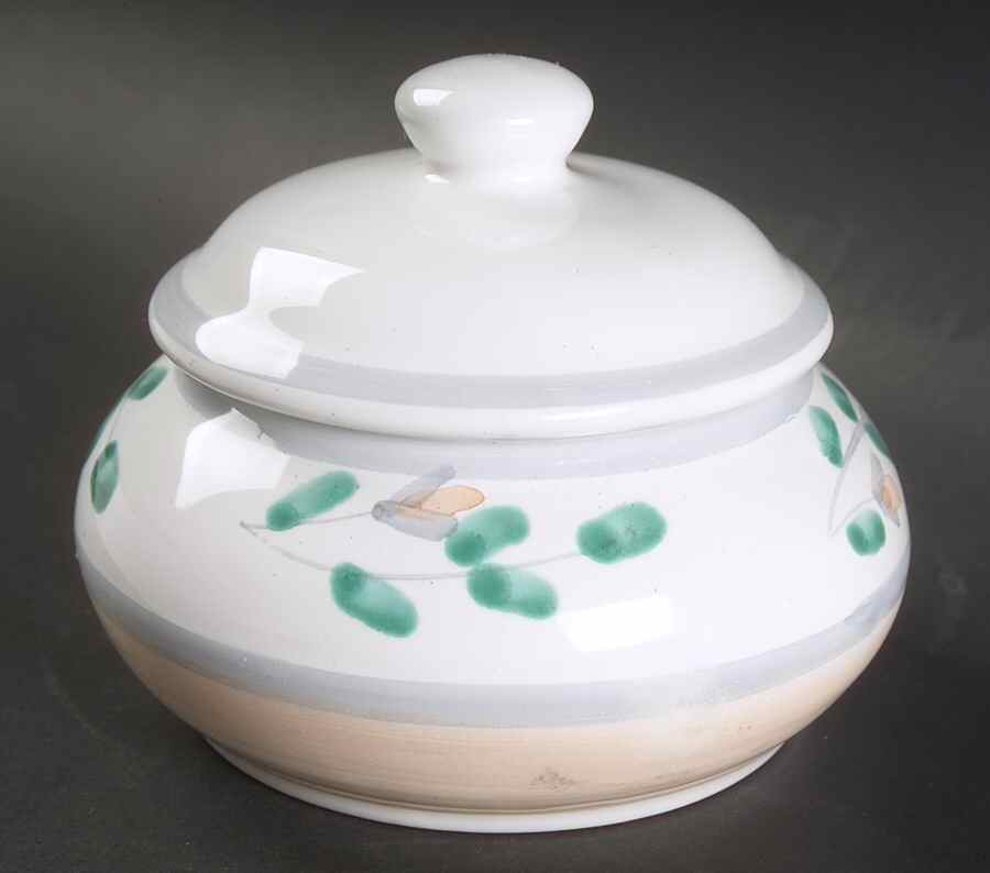 Peach Garland Sugar Bowl & Lid by Caleca-1