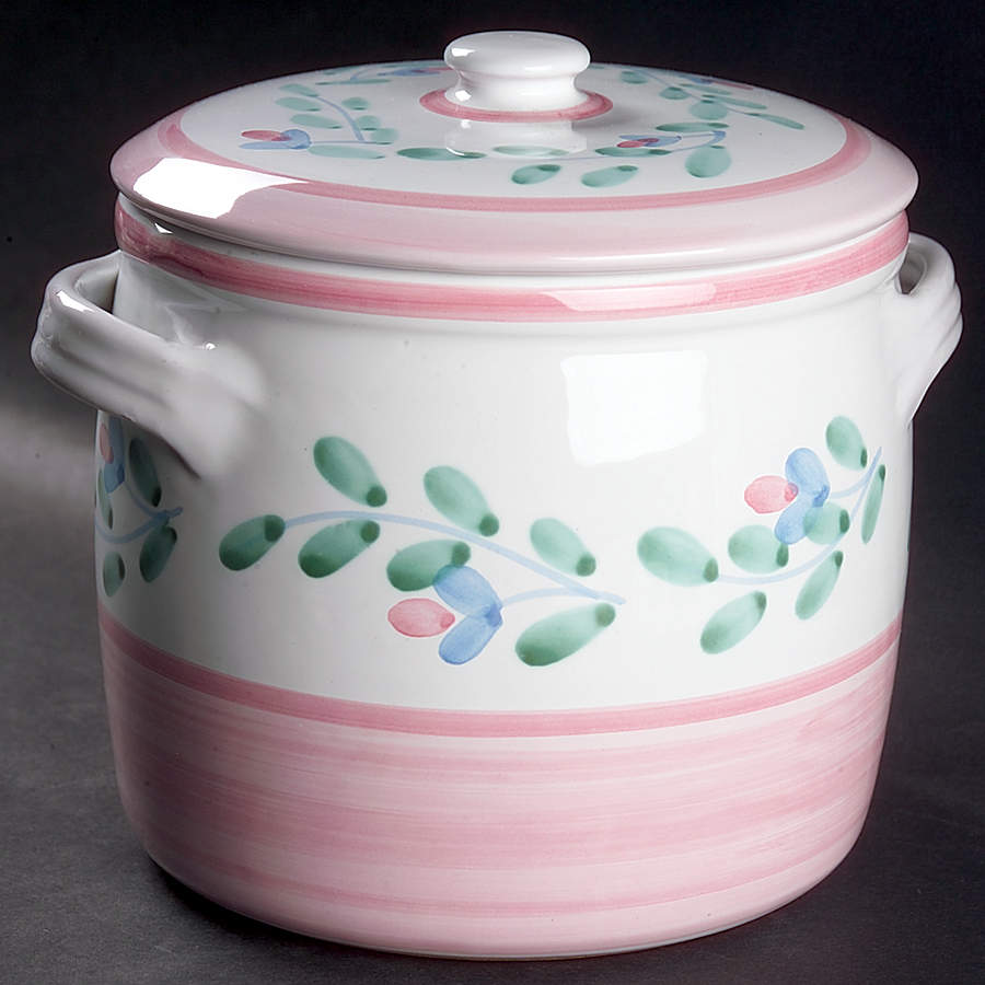 Pink Garland Bean Pot & Lid by Caleca-1