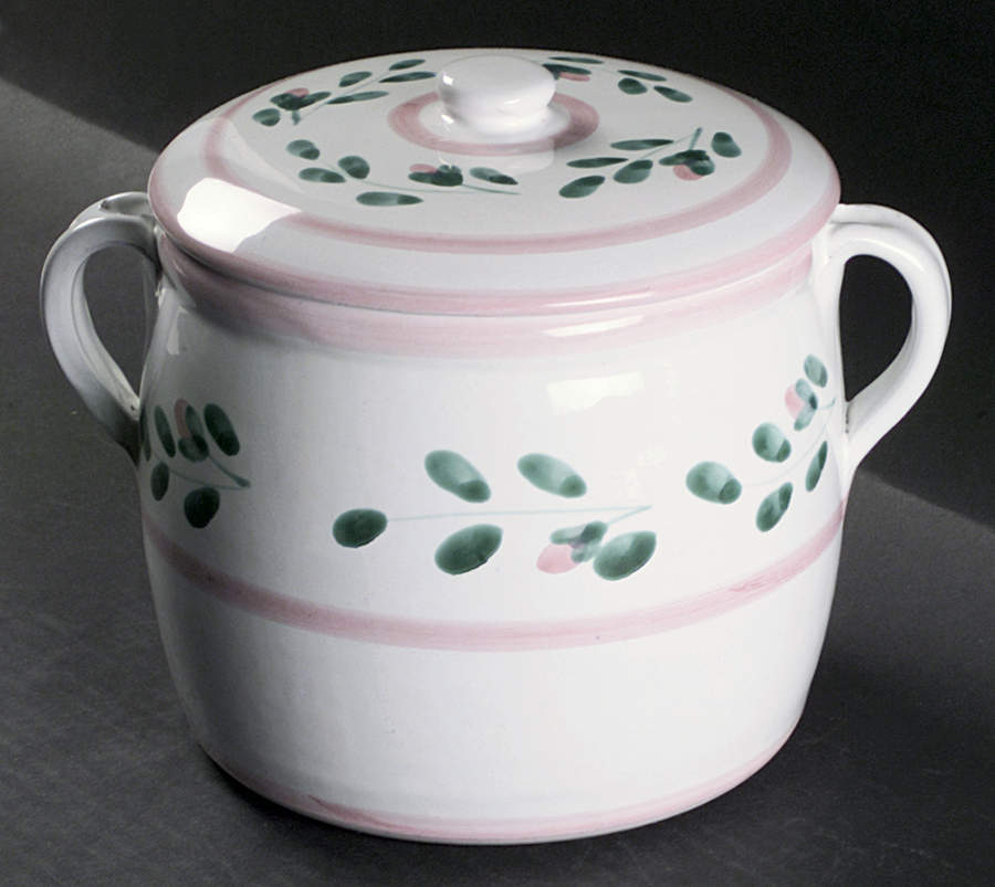 Pink Garland Bean Pot & Lid by Caleca-1