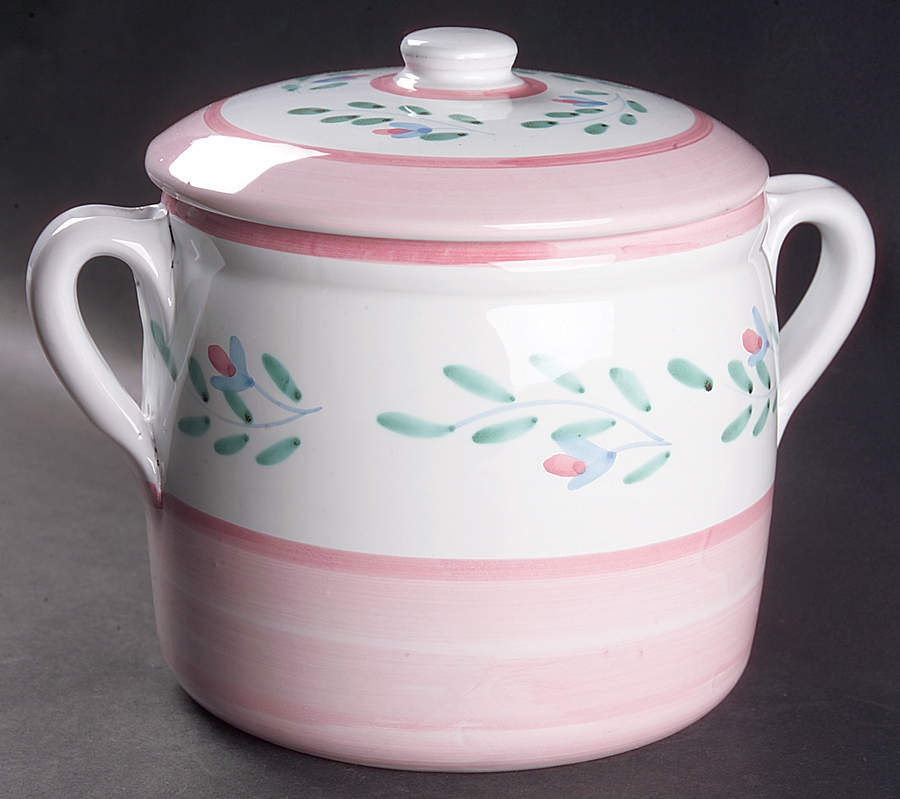Pink Garland Bean Pot & Lid by Caleca-1