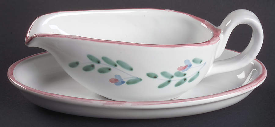 Pink Garland Gravy Boat & Underplate/Relish by Caleca-1