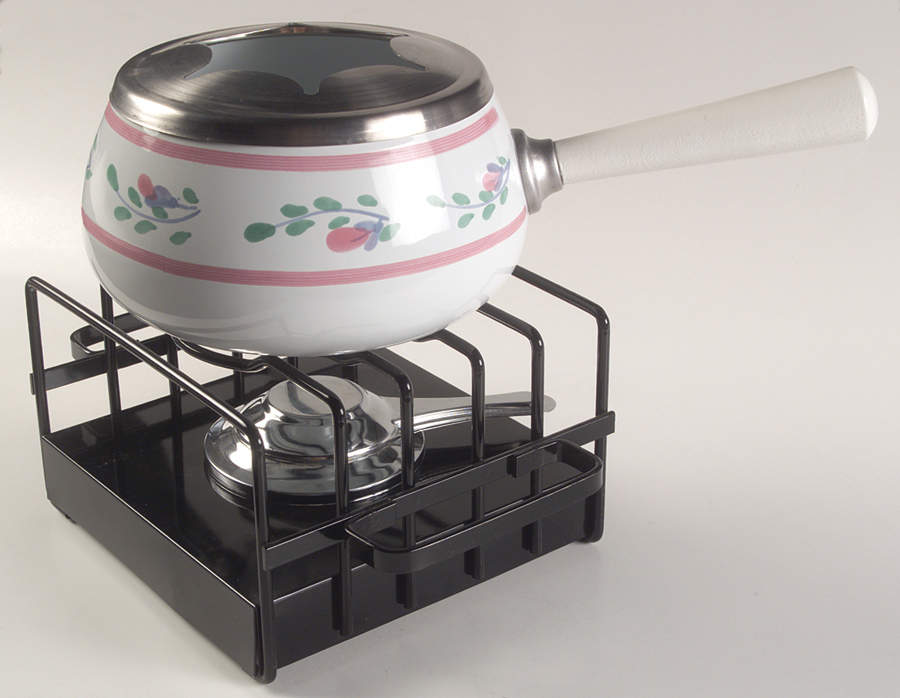 Pink Garland Open Fondue Pot with Warmer Stand and Burner by Caleca-1