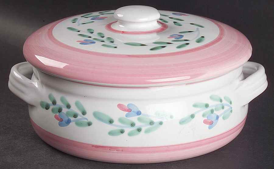 Pink Garland 1.25 Qt Round Covered Casserole by Caleca-1