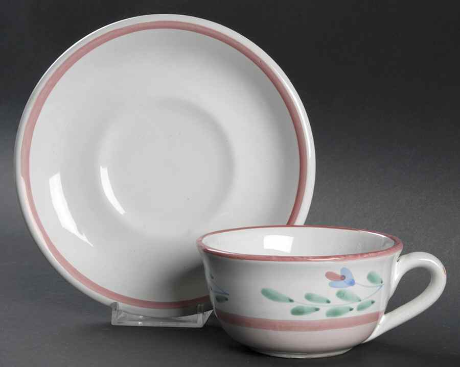 Pink Garland Flat Cup & Saucer Set by Caleca-1
