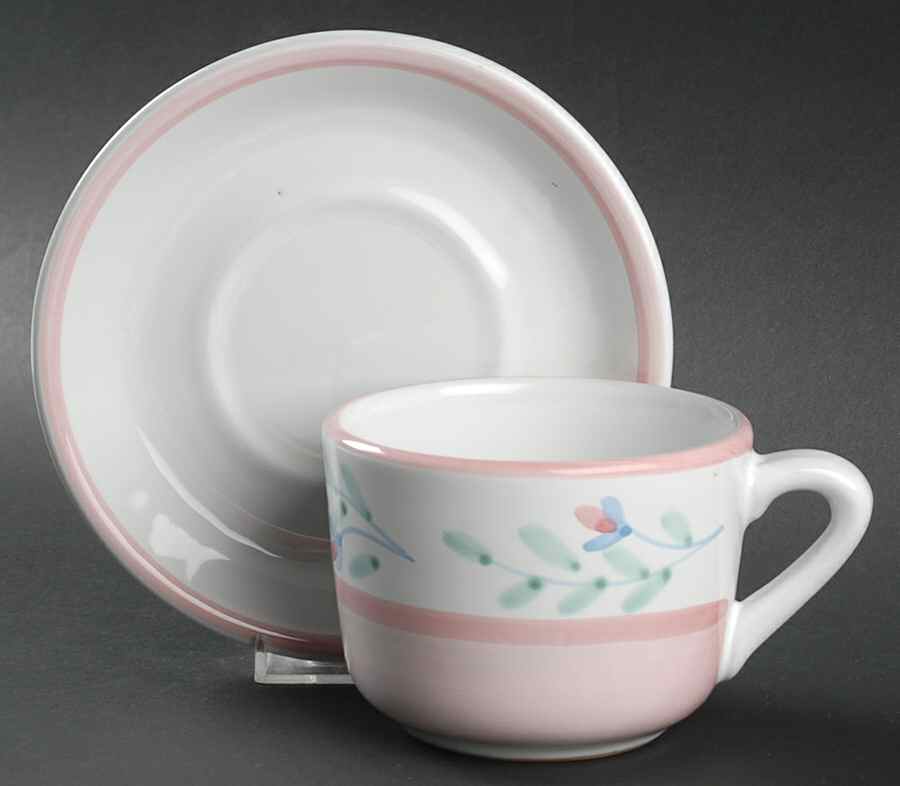 Pink Garland Oversized Cup & Saucer Set by Caleca-1