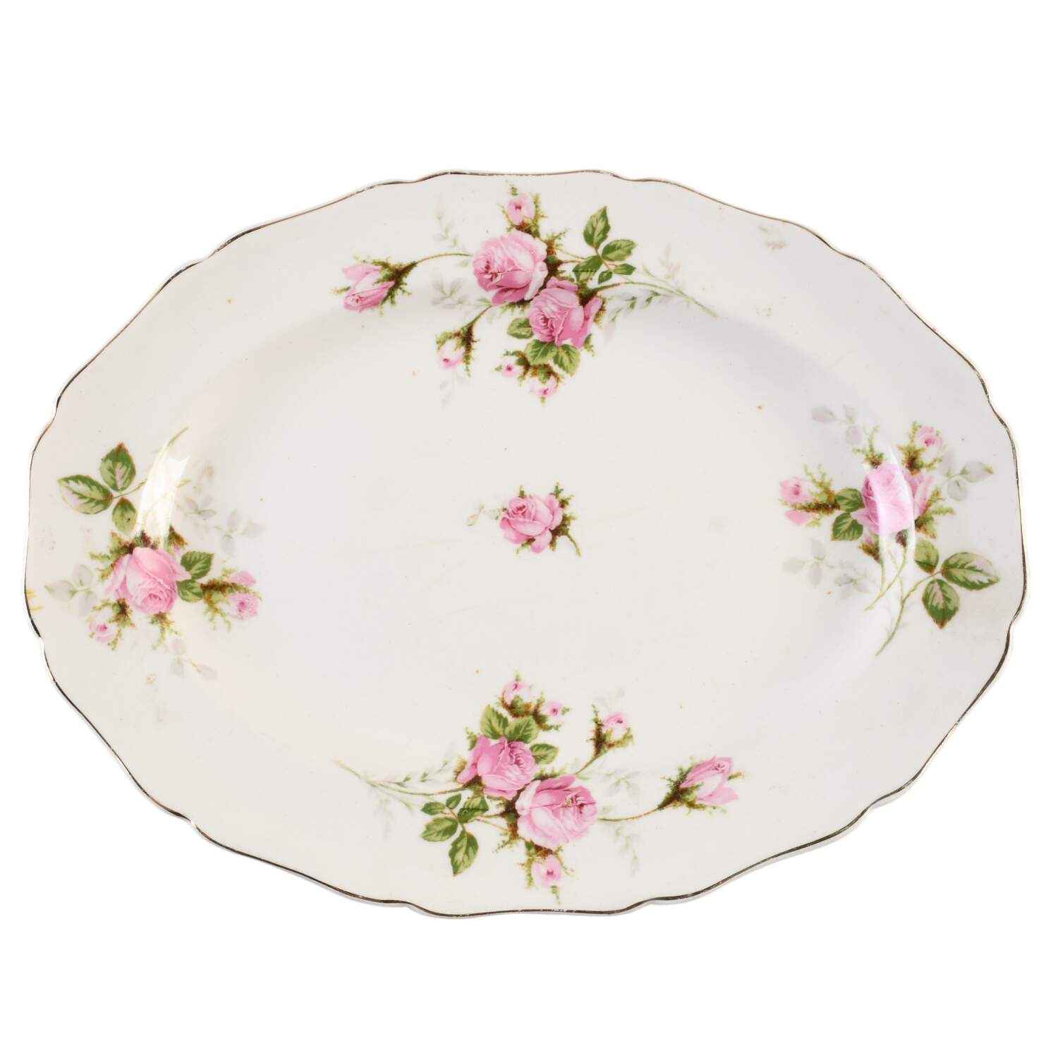 Moss Rose (Solid Gold Trim) 11" Oval Serving Platter by Canonsburg-1