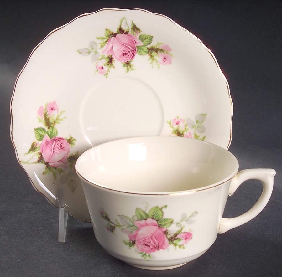 Moss Rose (Solid Gold Trim) Flat Cup & Saucer Set by Canonsburg-1