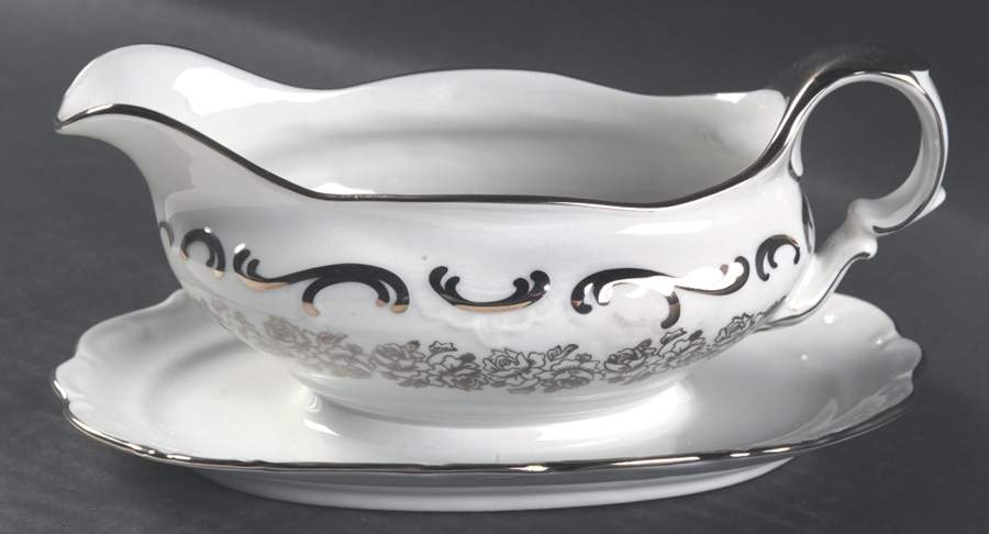 Bridal Rose Gravy Boat with Attached Underplate by Cathedral-1