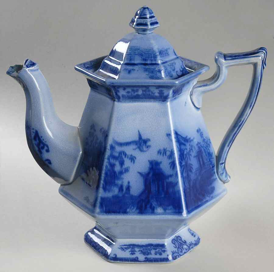 Chusan Flow Blue Teapot & Lid by Clementson Bros-1