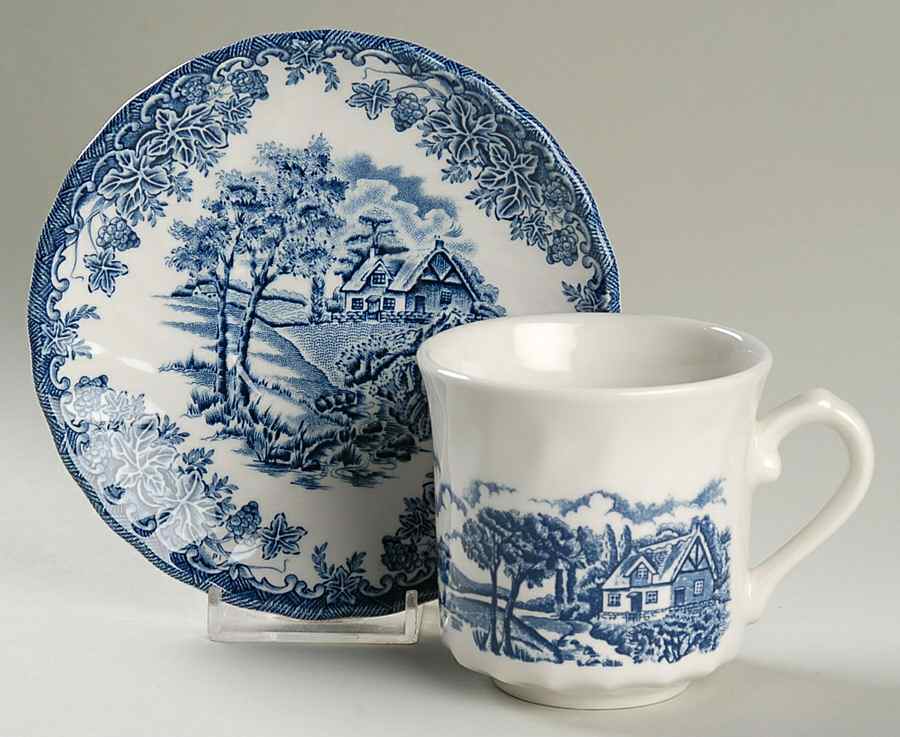 Brook-Blue, The (Made in England) Large Flat Cup & Saucer Set by Churchill-1