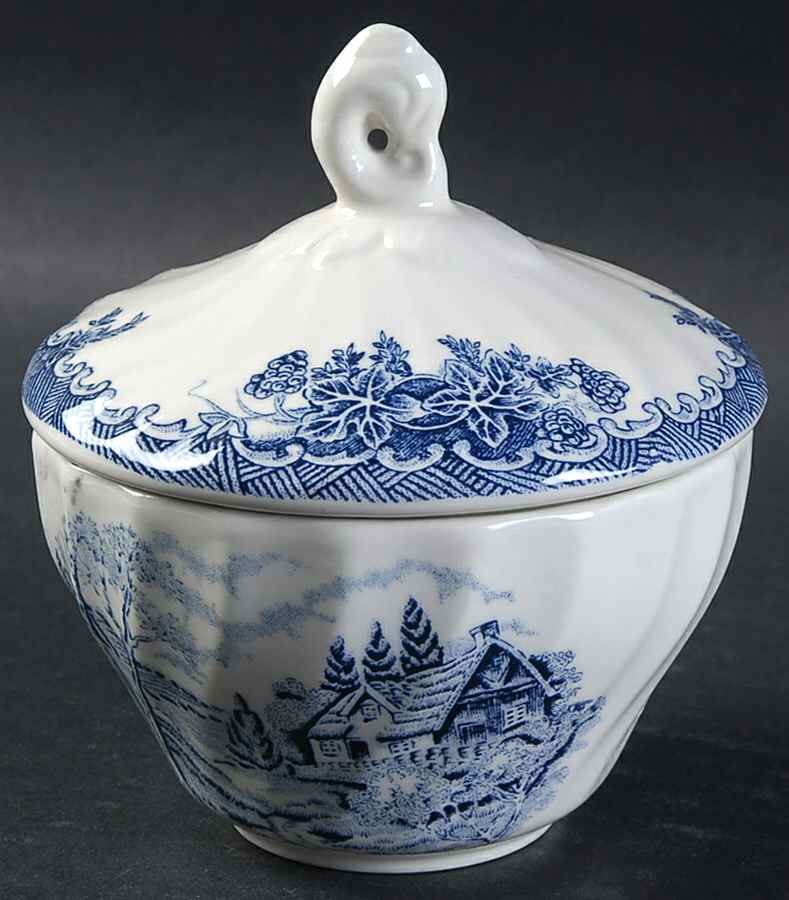 Brook-Blue, The (Made in England) Sugar Bowl & Lid (Uses the Open Sugar As Base) by Churchill-1