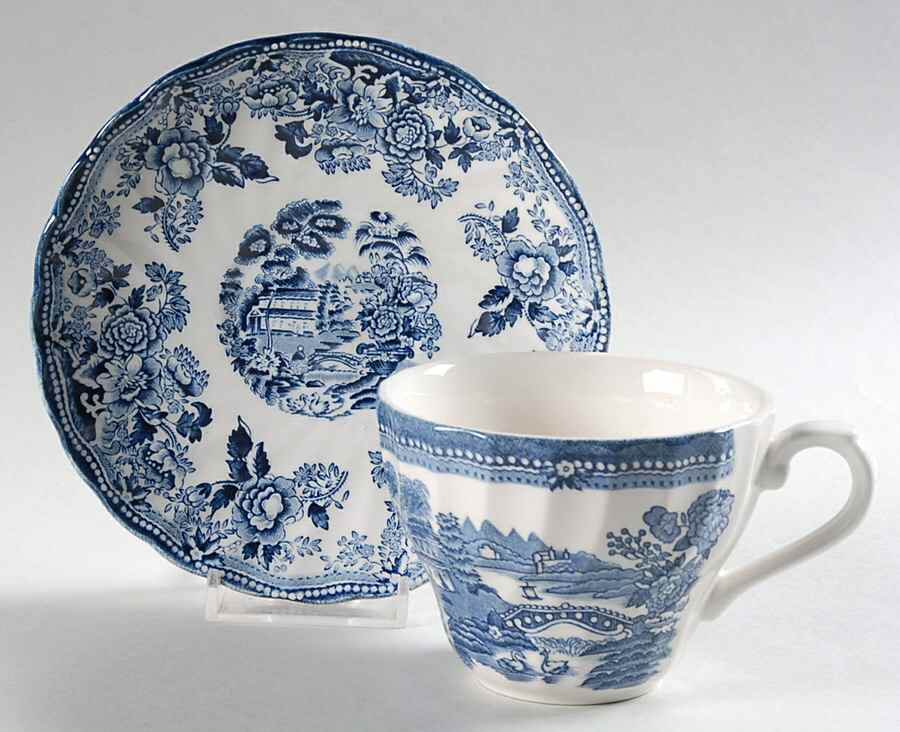 Tonquin Blue Flat Cup & Saucer Set by Churchill-1