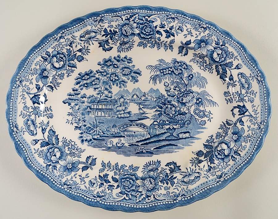 Tonquin Blue 14" Oval Serving Platter by Churchill-1