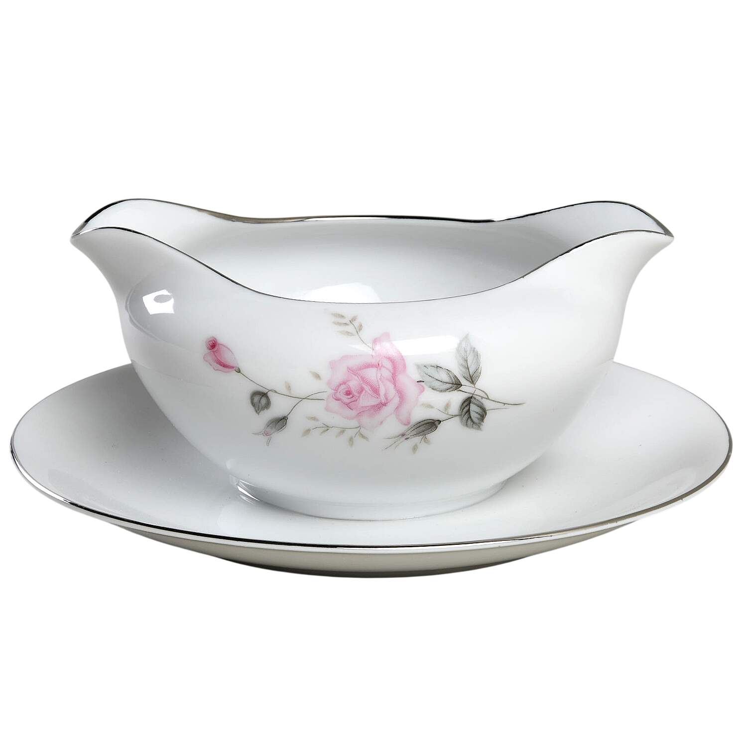 Rose Glow Gravy Boat with Attached Underplate by Castle Court-1