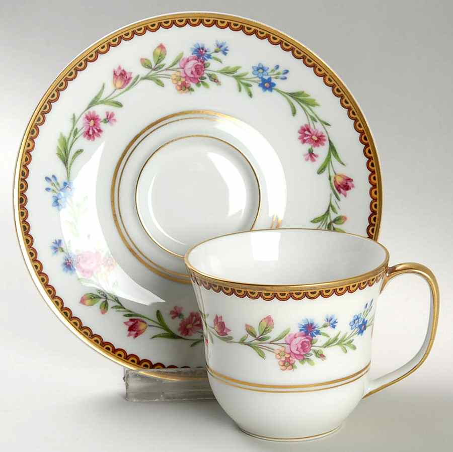 Country Flowers Flat Demitasse Cup & Saucer Set by Ceralene-1