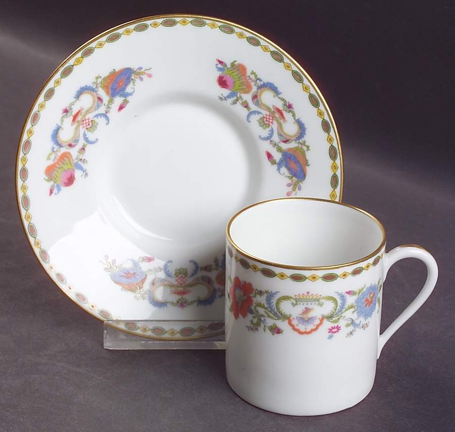 Vieux Chine (White) Flat Demitasse Cup & Saucer Set by Ceralene-1
