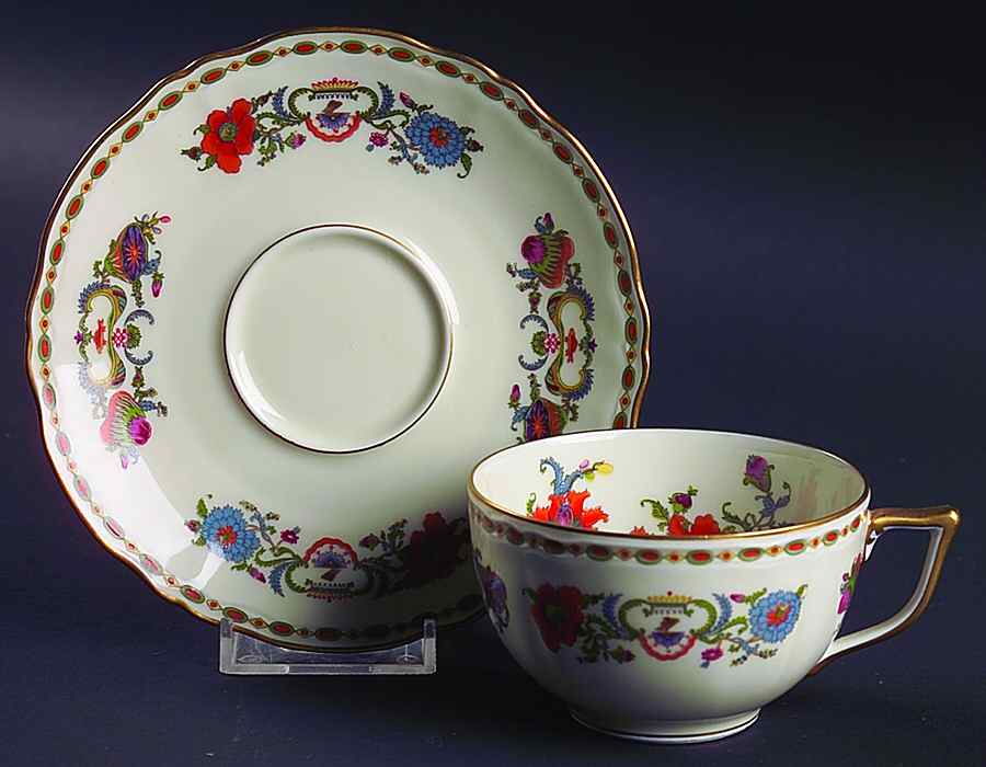 Vieux Chine (Chambord, Ivory) Footed Cup & Saucer Set by Ceralene-1