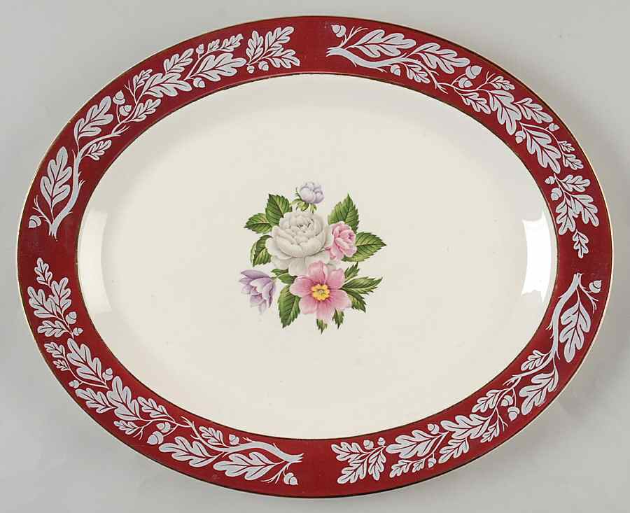 Regal Red (Floral Center) 13" Oval Serving Platter by Century Service-1