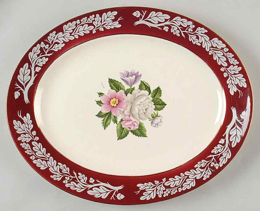 Regal Red (Floral Center) 11" Oval Serving Platter by Century Service-1